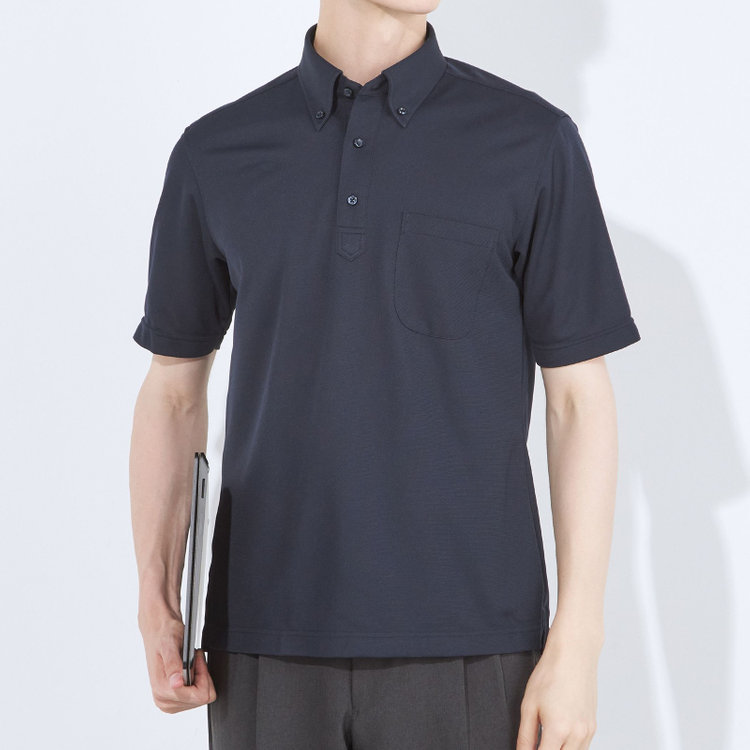ＪＰコンフォート ネイビー 【発送在庫あり】【WEB限定】【半袖】【JOHN PEARSE comfort navy】ボタンダウンビズポロシャツ プルオーバータイプ/ネイビー/ULTRA MOVE「ニット素材」「ノーアイロン」「ストレッチ」「高通気性」 青濃色
