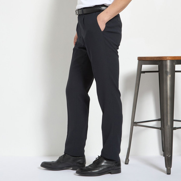 ＪＰコンフォート ネイビー 【JOHN PEARSE comfort navy】【春夏】1タックパンツ/ネイビー×ドットエアー＆カラミ織り/ウエストムーブ仕様/※裾上げ必要 紺中間