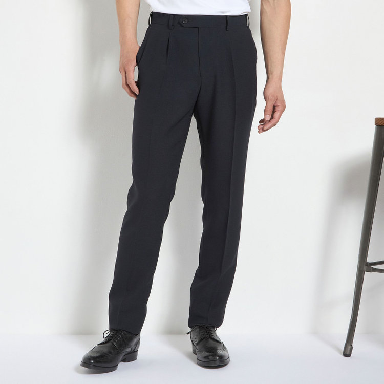 ＪＰコンフォート ネイビー 【JOHN PEARSE comfort navy】【春夏】1タックパンツ/ネイビー×ドットエアー＆カラミ織り/ウエストムーブ仕様/※裾上げ必要 紺中間