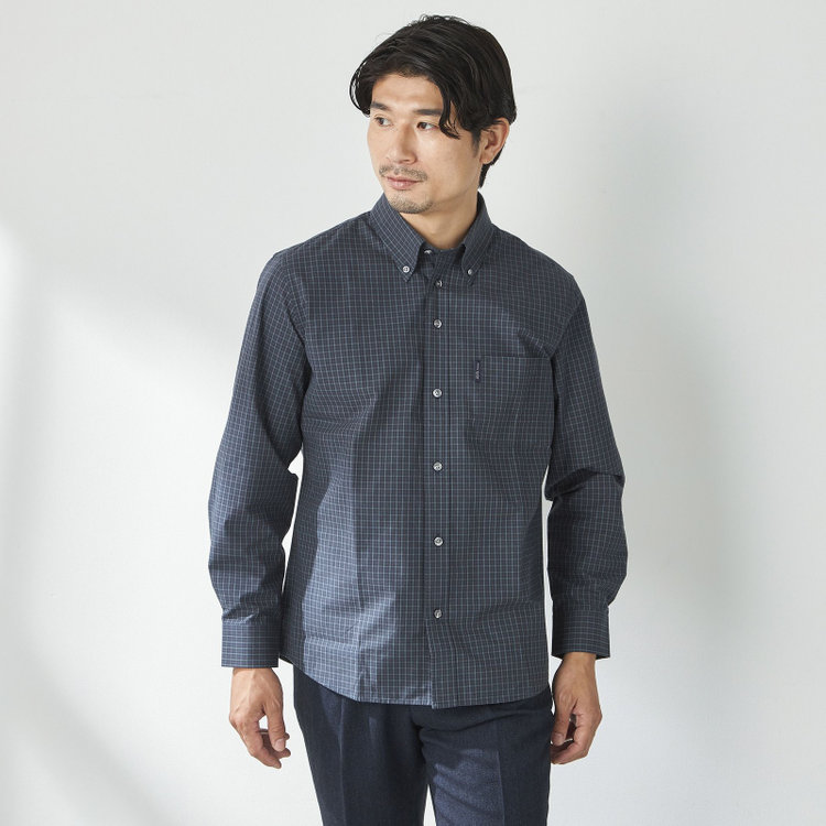 【stanley blacker new york】【長袖】チェックボタンダウンシャツ/ネイビー