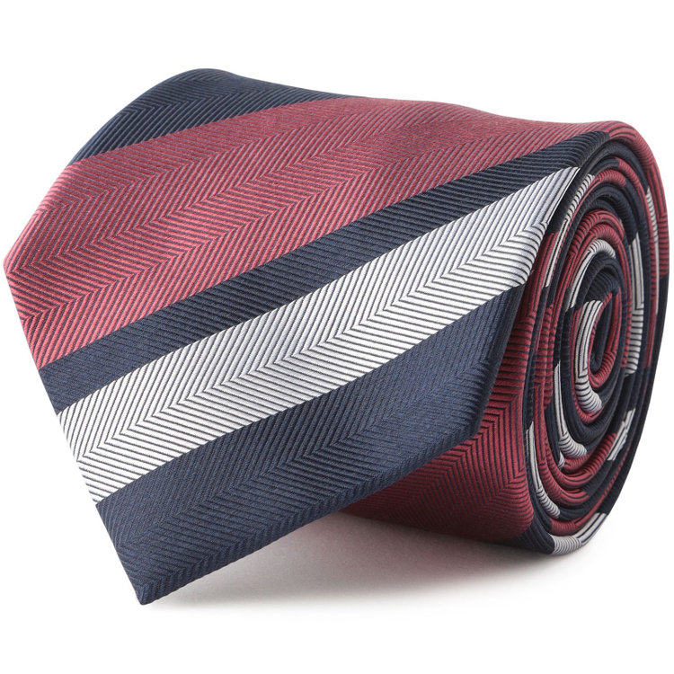 ジョンピアースブラック 【JOHN PEARSE White】シルクブレンドストライプ柄ネクタイ/8.0cm幅/ネイビー×ワイン その他