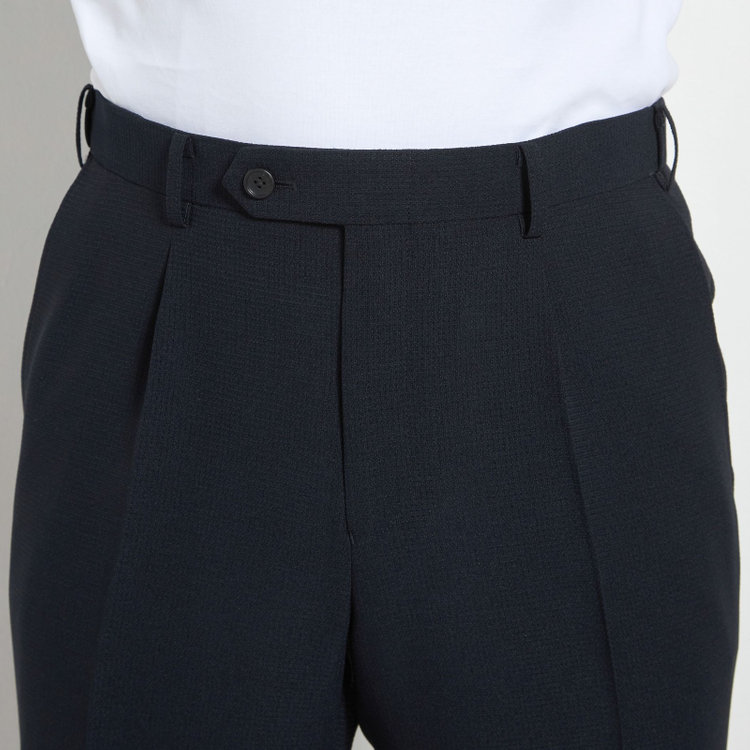 ＪＰコンフォート ネイビー 【JOHN PEARSE comfort navy】【春夏】1タックパンツ/ネイビー×ドットエアー＆カラミ織り/ウエストムーブ仕様/※裾上げ必要 紺中間