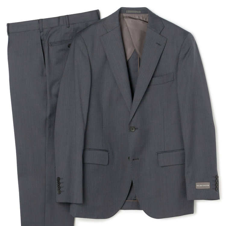 【JOHN PEARSE comfort】【秋冬】2釦シングルスーツ ショートタック/グレー×メランジ7MIX /REAL GRAY /NEW ZEALAND WOOL /※裾上げ必要