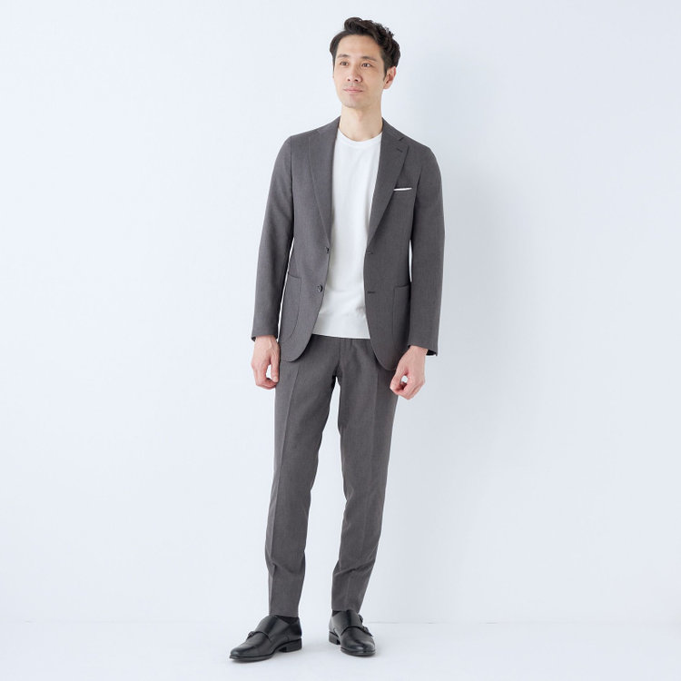 ＪＰ コンフォート 【JOHN PEARSE comfort】【春夏】2釦シングルスーツ ショートタック/グレー/パッチポケット/ウエストシャーリング仕様/※パンツ裾上げ済み仕様 グレー濃色