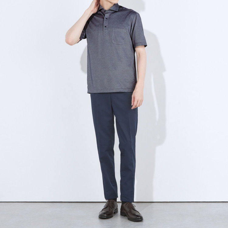 ＪＰコンフォート ネイビー 【半袖】【JOHN PEARSE comfort navy】【ノーアイロン】ボタンダウンビズポロシャツ プルオーバータイプ/ネイビーグレー/ULTRA MOVE/ニット素材 青濃色