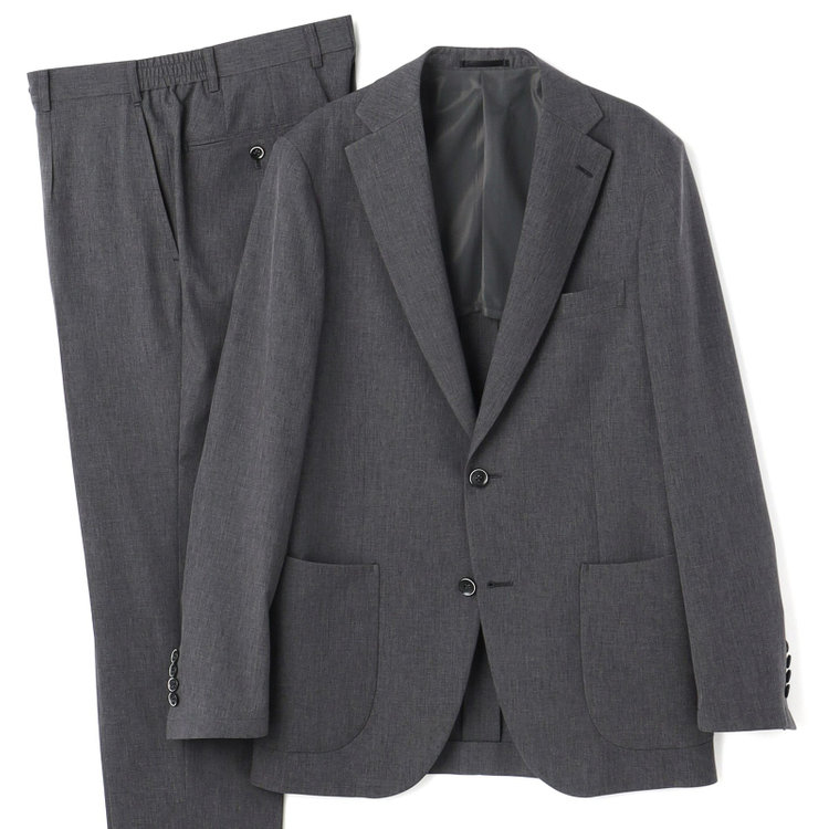 ＪＰ コンフォート 【JOHN PEARSE comfort】【春夏】2釦シングルスーツ ショートタック/グレー/パッチポケット/ウエストシャーリング仕様/※パンツ裾上げ済み仕様 グレー濃色