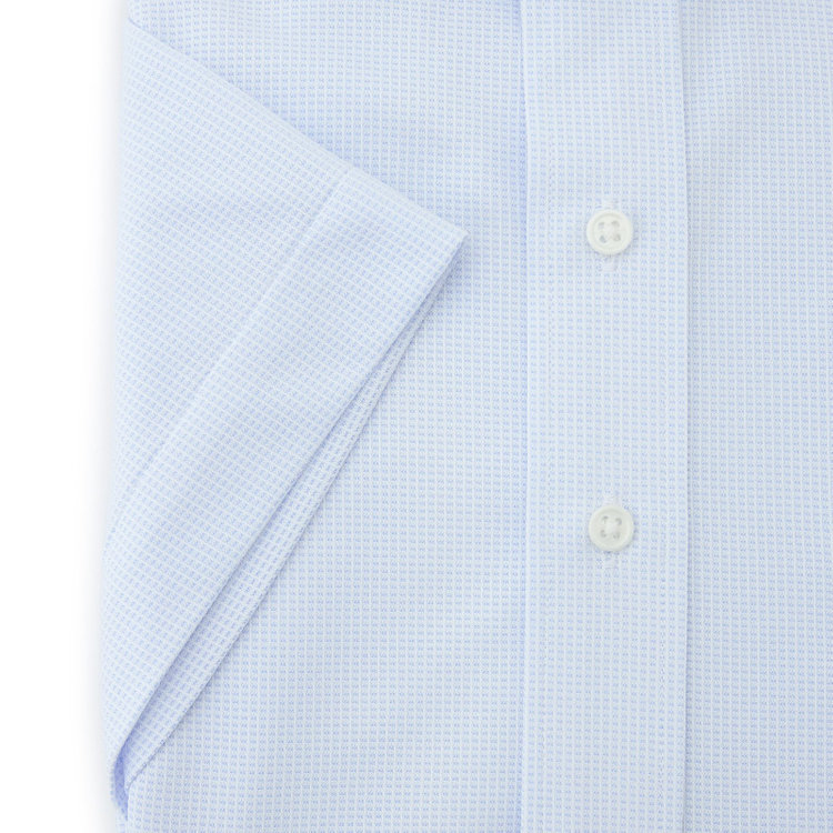 ドナートヴィンチウォモ 【FREEZETECH 氷撃：酷暑対策シャツ】【半袖】【Donato Vinci Italy Uomo】【STYLISH】【ノーアイロン】ワイドカラードレスワイシャツ/サックス×ドビー/襟裏別布/ULTRA MOVE/ニット素材 青中間