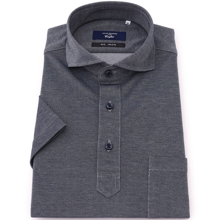ＪＰコンフォート ネイビー 【半袖】【JOHN PEARSE comfort navy】【ノーアイロン】ボタンダウンビズポロシャツ プルオーバータイプ/ネイビーグレー/ULTRA MOVE/ニット素材 青濃色