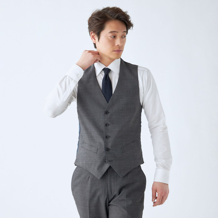 ＪＰ コンフォート 【JOHN PEARSE comfort】【年間】7WAY コーディネイトパンツ付き/2釦シングルスリーピーススーツ ショートタック/ネイビー×ソリッド+グレーパンツ/ウエストシャーリング/ウォッシャブル/ストレッチ/ULTRA MOVEM/※裾上げ必要 紺中間