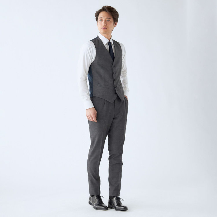 ＪＰ コンフォート 【JOHN PEARSE comfort】【年間】7WAY コーディネイトパンツ付き/2釦シングルスリーピーススーツ ショートタック/ネイビー×ソリッド+グレーパンツ/ウエストシャーリング/ウォッシャブル/ストレッチ/ULTRA MOVEM/※裾上げ必要 紺中間