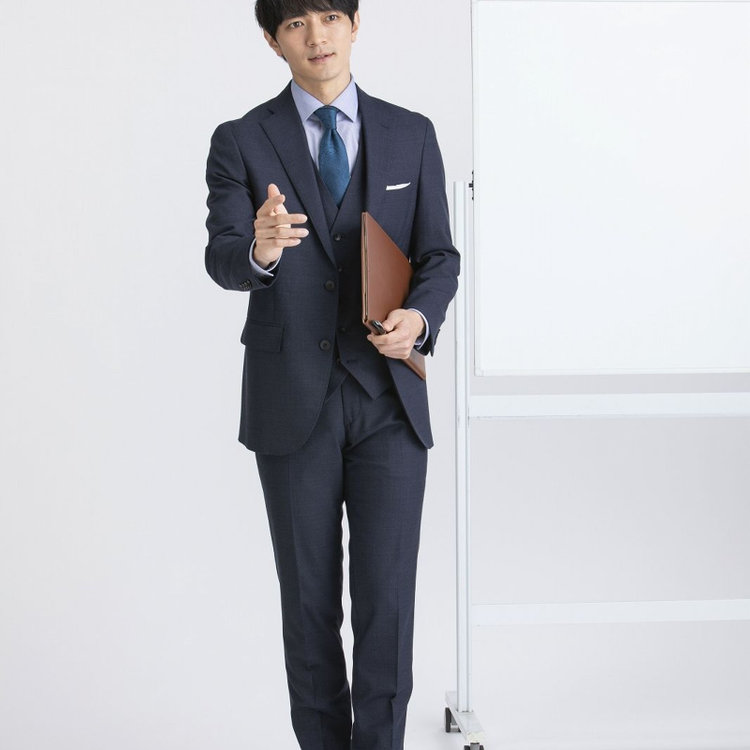 ＪＰ コンフォート 【JOHN PEARSE comfort】【秋冬】7WAY コーディネイトパンツ付き/2釦シングルスリーピーススーツ ショートタック/ネイビー×ソリッド+グレーパンツ/ULTRA MOVE/ウエストシャーリング/ウォッシャブル/ストレッチ ネイビー系(紺)