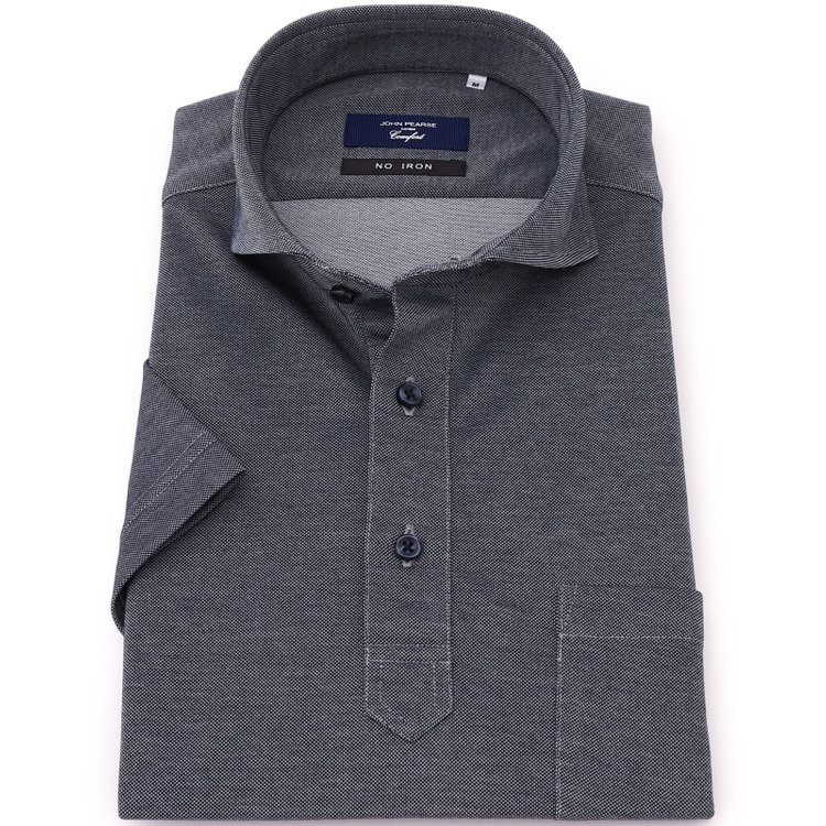 ＪＰコンフォート ネイビー 【半袖】【JOHN PEARSE comfort navy】【ノーアイロン】ボタンダウンビズポロシャツ プルオーバータイプ/ネイビーグレー/ULTRA MOVE/ニット素材 青濃色