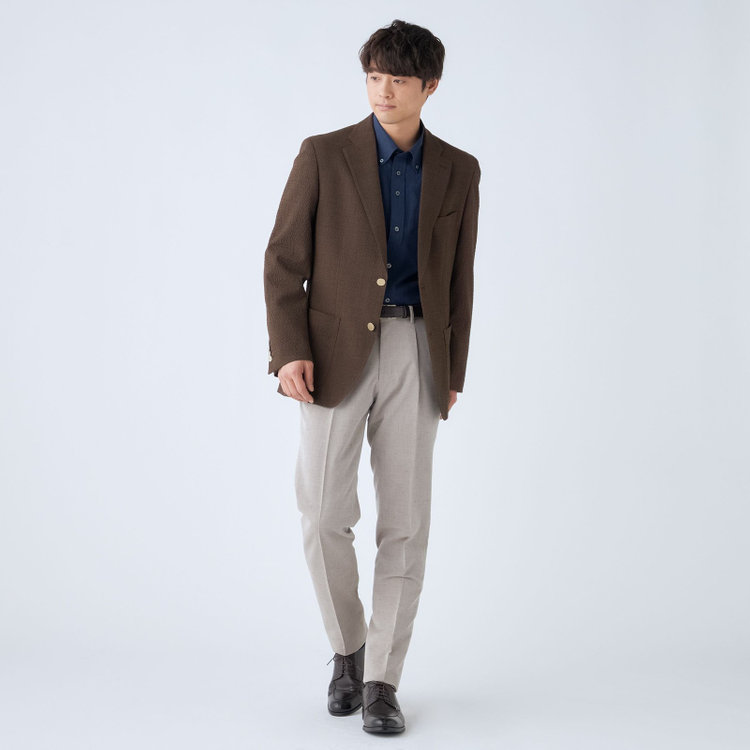 スタンリーブラッカ 【stanley blacker new york】【春夏】1タックスラックス/ベージュ/ウエストムーブ仕様/※裾上げ必要 茶淡色