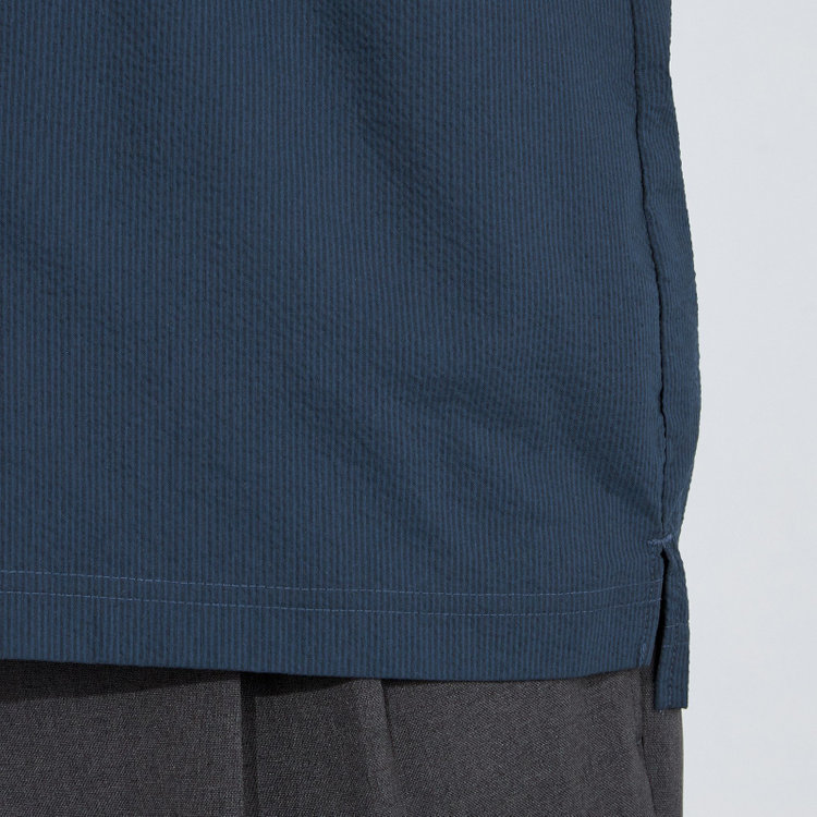 ＪＰコンフォート ネイビー 【半袖】【JOHN PEARSE comfort navy】ホリゾンタルワイドビズポロシャツ プルオーバータイプ/ネイビー×シアサッカー 紺濃色