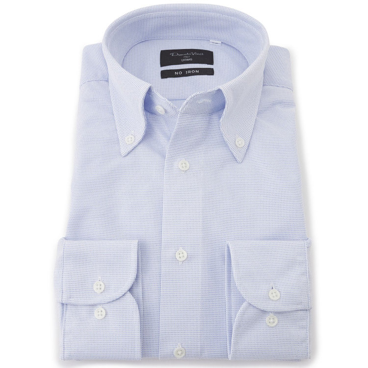 ドナートヴィンチウォモ 【Donato Vinci Italy Uomo】【STYLISH】【ノーアイロン】ボタンダウンドレスワイシャツ/ブルー×ドビー/ULTRA MOVE/オイルガード/ニット素材 青中間