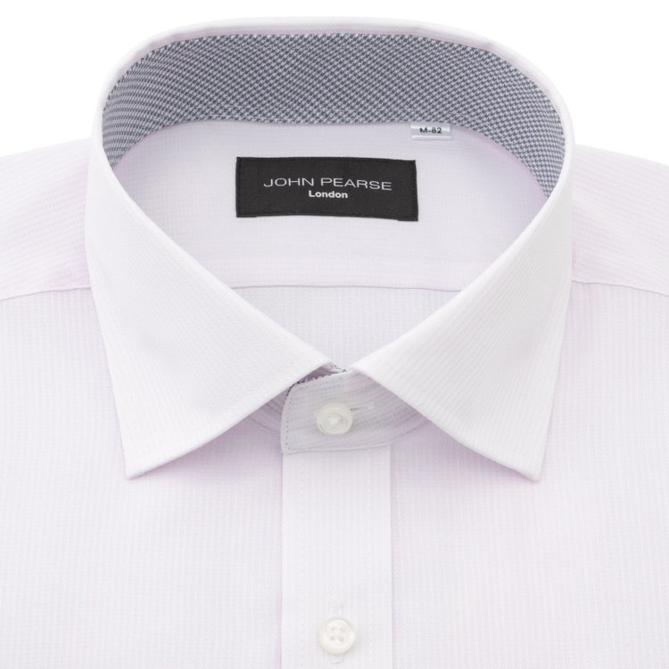 ジョンピアースブラック 【JOHN PEARSE Black】【SLIM】【形態安定】ワイドカラーワイシャツ/ピンク×ドビーストライプ/襟袖裏別布 赤淡色