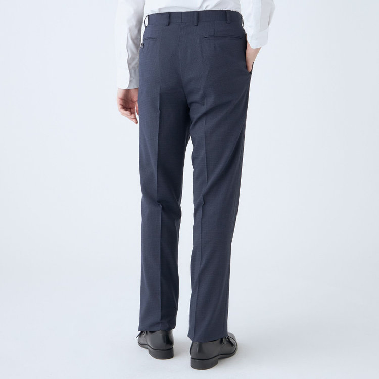 ジョンピアース 【JOHN PEARSE White】【春夏】ウールブレンド 1タックパンツ/ネイビー×チェック/ウエストムーブ仕様/ULTRA LIGHT SPEC※裾上げ必要 紺濃色