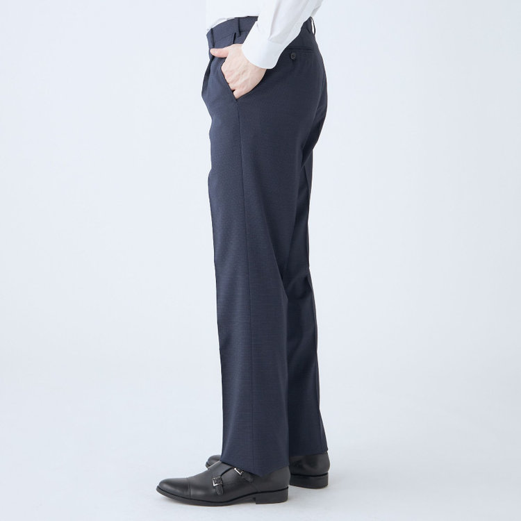 ジョンピアース 【JOHN PEARSE White】【春夏】ウールブレンド 1タックパンツ/ネイビー×チェック/ウエストムーブ仕様/ULTRA LIGHT SPEC※裾上げ必要 紺濃色