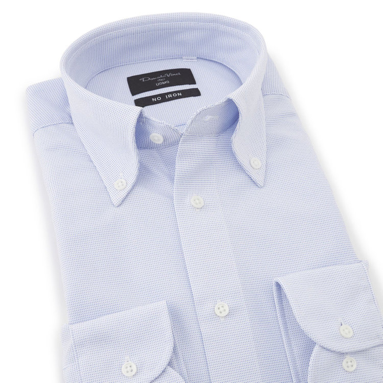 ドナートヴィンチウォモ 【Donato Vinci Italy Uomo】【STYLISH】【ノーアイロン】ボタンダウンドレスワイシャツ/ブルー×ドビー/ULTRA MOVE/オイルガード/ニット素材 青中間