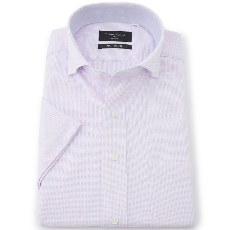 ドナートヴィンチウォモ 【FREEZETECH 氷撃：酷暑対策シャツ】【半袖】【Donato Vinci Italy Uomo】【STYLISH】【ノーアイロン】ワイドカラードレスワイシャツ/パープル×ドビー/襟裏別布/ULTRA MOVE/ニット素材 紫淡色