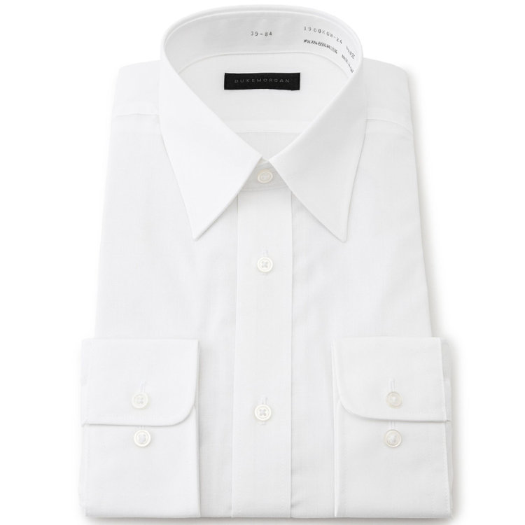 【WEB限定/OUTLET/汚れ・キズ等有】【DUKEMORGAN】【形態安定】レギュラーカラーワイシャツ/ホワイト×ブロード