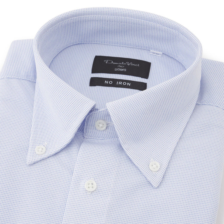 ドナートヴィンチウォモ 【Donato Vinci Italy Uomo】【STYLISH】【ノーアイロン】ボタンダウンドレスワイシャツ/ブルー×ドビー/ULTRA MOVE/オイルガード/ニット素材 青中間