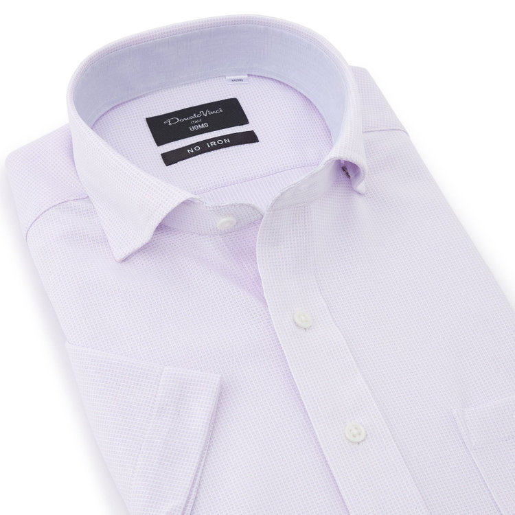 ドナートヴィンチウォモ 【FREEZETECH 氷撃：酷暑対策シャツ】【半袖】【Donato Vinci Italy Uomo】【STYLISH】【ノーアイロン】ワイドカラードレスワイシャツ/パープル×ドビー/襟裏別布/ULTRA MOVE/ニット素材 紫淡色