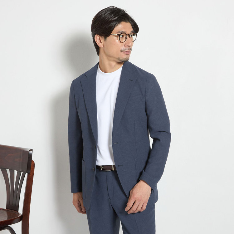 ＪＰコンフォート ネイビー  【JOHN PEARSE comfort navy】【春夏】2釦シングルジャケット/ブルー×ドットエアー＆カラミ織り 青中間