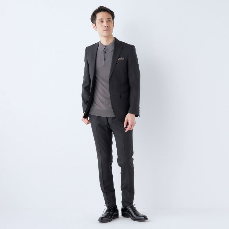 ＪＰ コンフォート 【JOHN PEARSE comfort】【春夏】2釦シングルスーツ ショートタック/ブラック×シャドーチェック/REAL BLACK/NEW ZEALAND WOOLSHOWER CLEAN/SustainaBee Wool/※裾上げ必要 黒