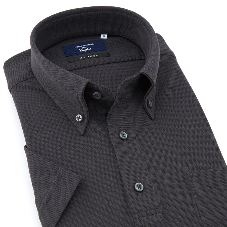 ＪＰコンフォート ネイビー 【発送在庫あり】【WEB限定】【半袖】【JOHN PEARSE comfort navy】ボタンダウンビズポロシャツ プルオーバータイプ/ダークグレー/ULTRA MOVE「ニット素材」「ノーアイロン」「ストレッチ」「高通気性」 グレー中間