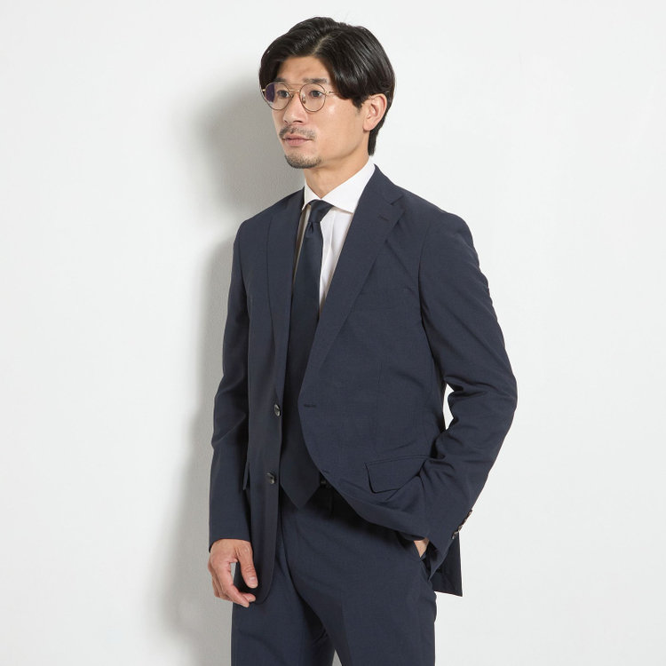 ＪＰ コンフォート 【JOHN PEARSE comfort】【春夏】2釦シングルスーツ ショートタック/ネイビー×チェック/ULTRA MOVE/TRABEST/ウエストムーブ仕様/ウォッシャブル/ストレッチ/※裾上げ必要 紺中間