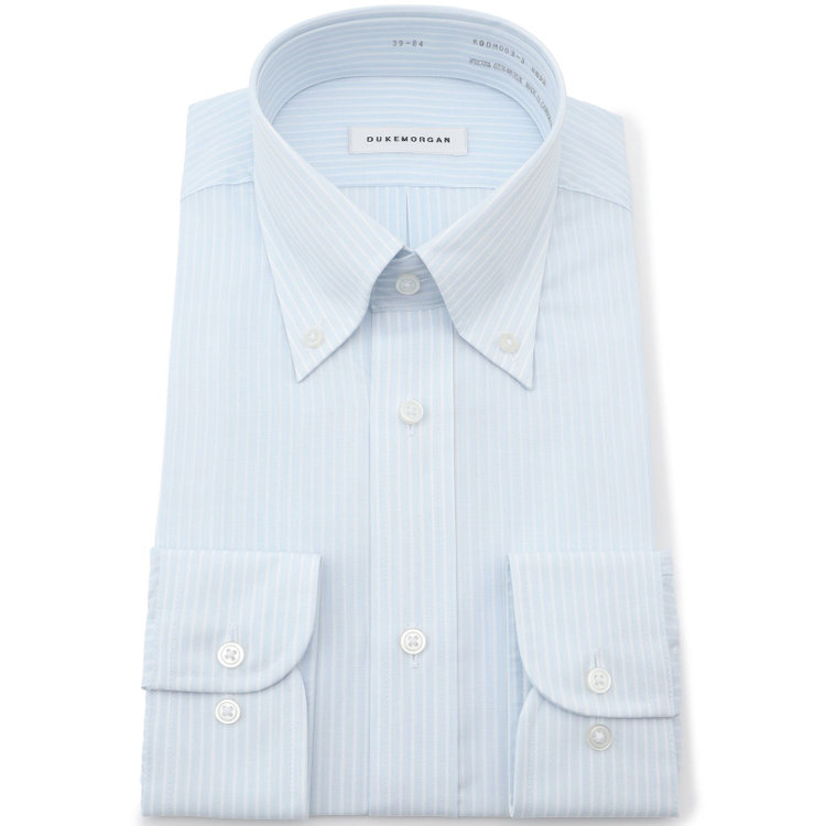 ＤＵＫＥ ＭＯＲＧＡ 【形態安定】ボタンダウンワイシャツ/ブルー×ホワイトストライプ 紺淡色