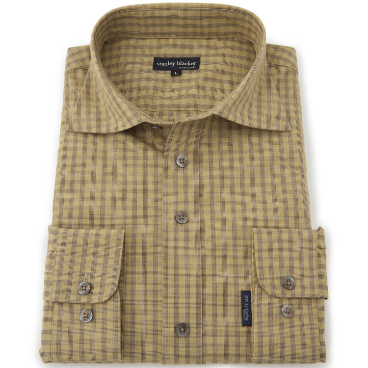 スタンリーブラッカ 【stanley blacker new york】【長袖】チェックシャツ/ベージュ 茶淡色