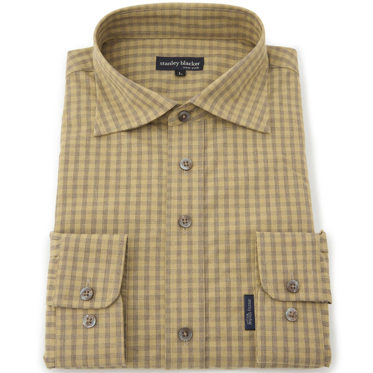 スタンリーブラッカ 【stanley blacker new york】【長袖】チェックシャツ/ベージュ 茶淡色