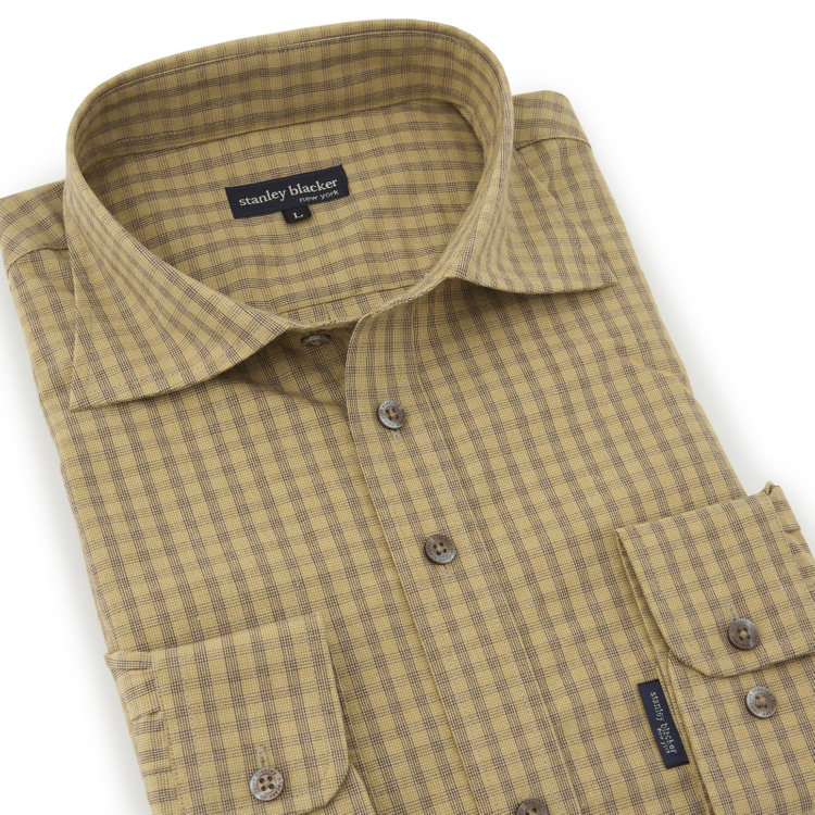 スタンリーブラッカ 【stanley blacker new york】【長袖】チェックシャツ/ベージュ 茶淡色