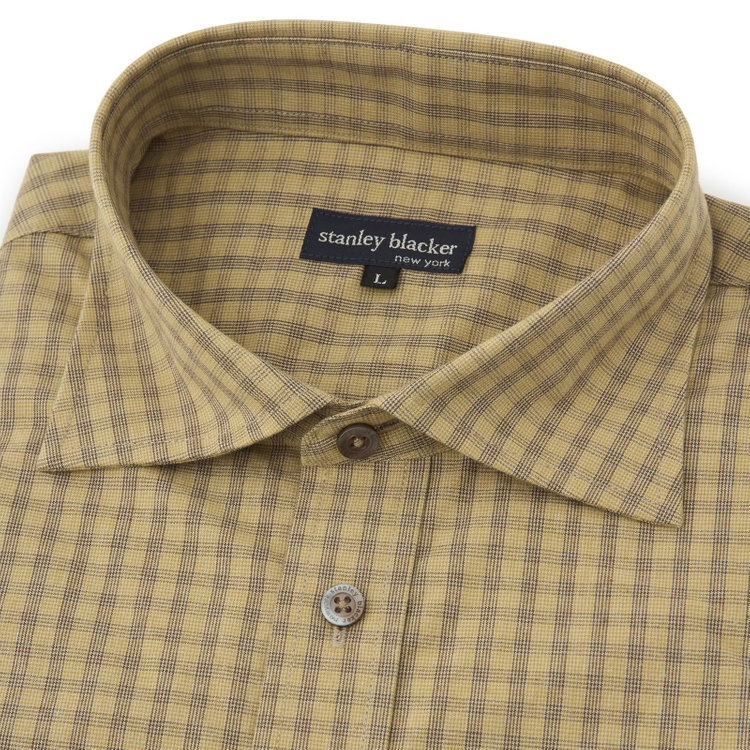 スタンリーブラッカ 【stanley blacker new york】【長袖】チェックシャツ/ベージュ 茶淡色