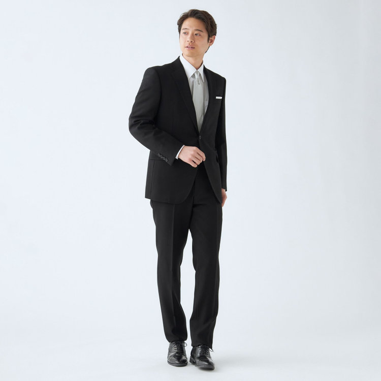 ジョンピアース 【JOHN PEARSE】【スリムシルエット】濃染加工/2釦シングルフォーマルスーツ 0タックパンツ/アジャスター付き/※裾上げ必要 黒