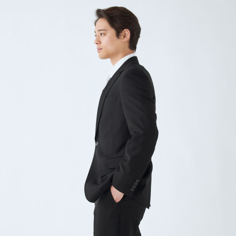 ジョンピアース 【JOHN PEARSE】【スリムシルエット】濃染加工/2釦シングルフォーマルスーツ 0タックパンツ/アジャスター付き/※裾上げ必要 黒