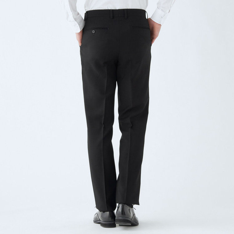 ジョンピアース 【JOHN PEARSE】【スリムシルエット】濃染加工/2釦シングルフォーマルスーツ 0タックパンツ/アジャスター付き/※裾上げ必要 黒