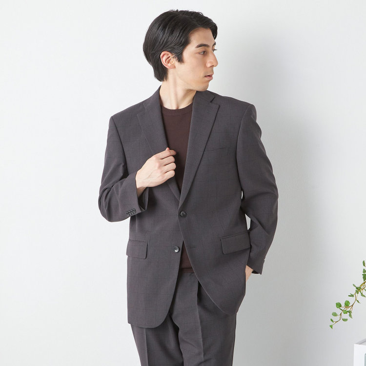 トゥルートップ 【TRUE TOP】【春夏】2釦シングルスーツ ワンタックパンツ スペアパンツ付 / チャコールグレー×ウィンドペン / パンツウォッシャブル / ※裾直し必要 グレー濃色