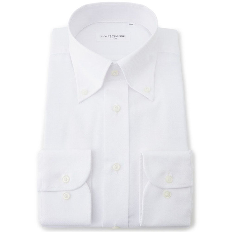 ジョンピアース 【JOHN PEARSE White】【形態安定】ボタンダウンドレスシャツ/ホワイト×ドビーツイル/Oil guard 白