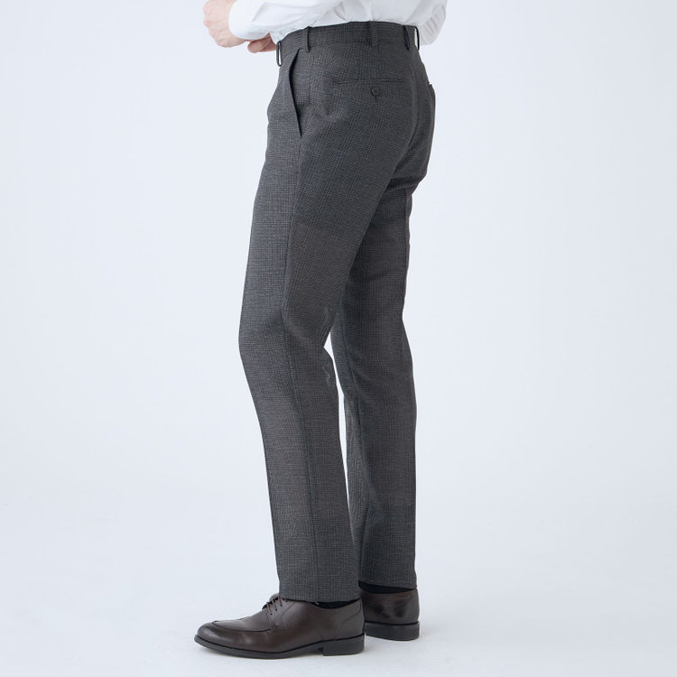 ＪＰコンフォート ネイビー 【JOHN PEARSE comfort navy】【春夏】ショートタックパンツ/グレー×チェック/ウエストシャーリング仕様/ULTRA MOVE/※裾上げ必要 グレー濃色