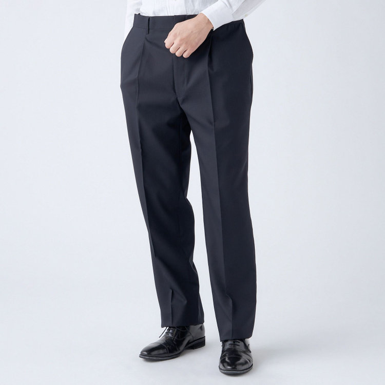 ソノタ（KONAKA用） 【L.O.X】【大きいサイズ】【秋冬】ウールブレンド 1タックパンツスラックス/ネイビー×シャドーストライプ/ウエストアジャスター仕様/※裾上げ必要 紺濃色