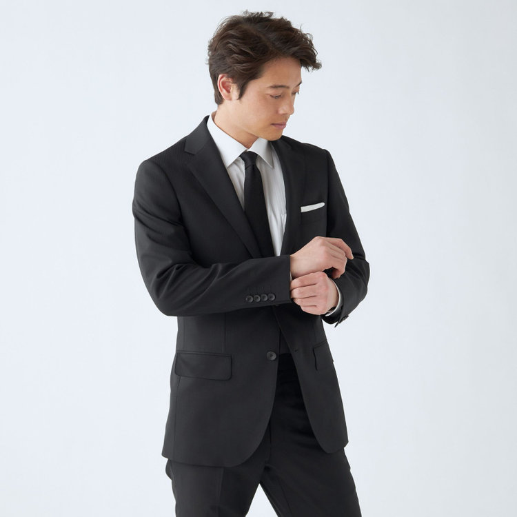 ドナートヴィンチウォモ 【Donato Vinci Italy UOMO】【春夏】2釦シングルスーツ 0タック/ブラック×シャドーストライプ/NEW ZEALAND WOOL/REAL BLACK/COOL REFLECTION/SustainaBee Wool/※裾上げ必要 黒