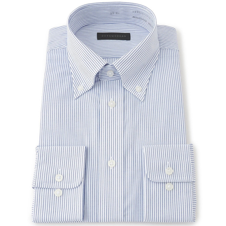 ＤＵＫＥ ＭＯＲＧＡ 【DUKEMORGAN】【形態安定】ボタンダウンワイシャツ/ホワイト×ネイビーストライプ 青中間
