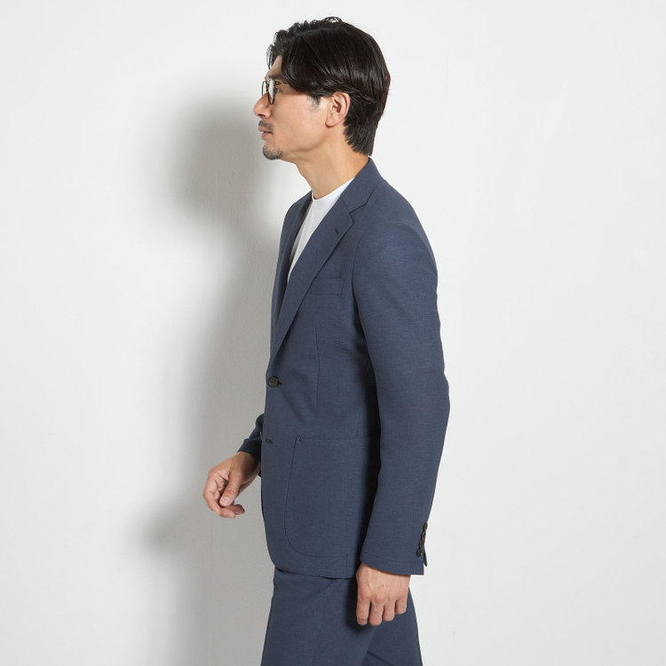 ＪＰコンフォート ネイビー  【JOHN PEARSE comfort navy】【春夏】2釦シングルジャケット/ブルー×ドットエアー＆カラミ織り 青中間