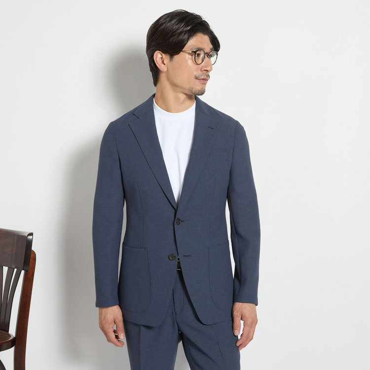 ＪＰコンフォート ネイビー  【JOHN PEARSE comfort navy】【春夏】2釦シングルジャケット/ブルー×ドットエアー＆カラミ織り 青中間