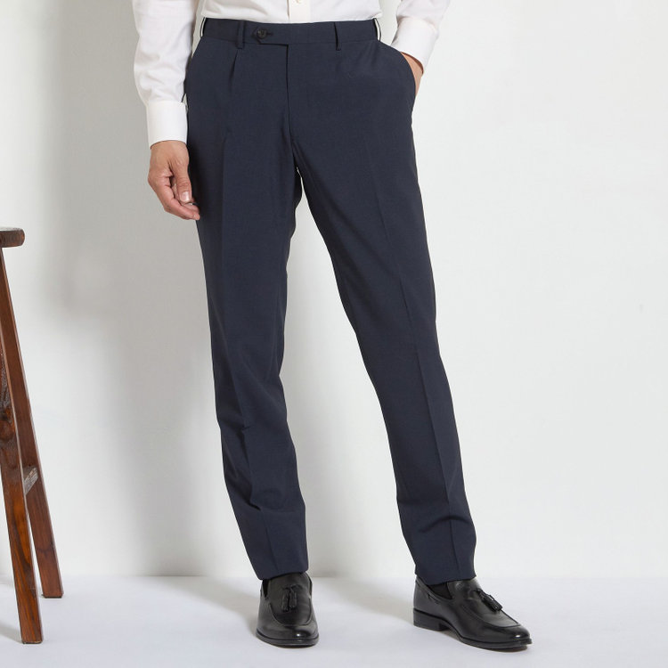 ＪＰ コンフォート 【JOHN PEARSE comfort】【春夏】2釦シングルスーツ ショートタック/ネイビー×チェック/ULTRA MOVE/TRABEST/ウエストムーブ仕様/ウォッシャブル/ストレッチ/※裾上げ必要 紺中間