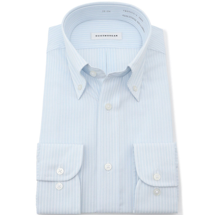 ＤＵＫＥ ＭＯＲＧＡ 【形態安定】ボタンダウンワイシャツ/ブルー×ホワイトストライプ 紺淡色