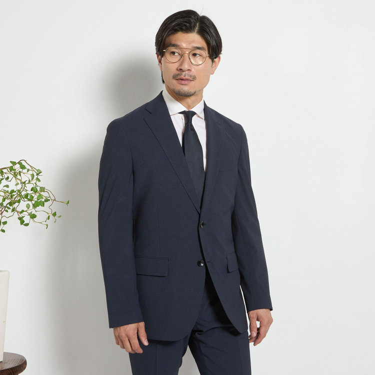 ＪＰ コンフォート 【JOHN PEARSE comfort】【春夏】2釦シングルスーツ ショートタック/ネイビー×チェック/ULTRA MOVE/TRABEST/ウエストムーブ仕様/ウォッシャブル/ストレッチ/※裾上げ必要 紺中間